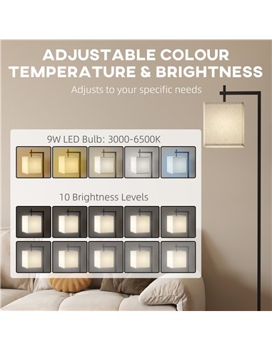 HOMCOM Floor Lamp for Living Room, 66" Modern Tall Standing Lamp with Adjustable Colour Temperatures & 10 Brightness Levels, Rem