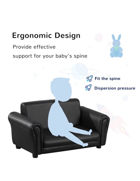 Homcom Kids Twin Sofa, 2 Seater Toddler Armchair with Footstool, Black - pic 17033 | FastDaddyshop