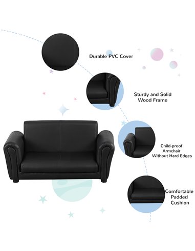 Homcom Kids Twin Sofa, 2 Seater Toddler Armchair with Footstool, Black