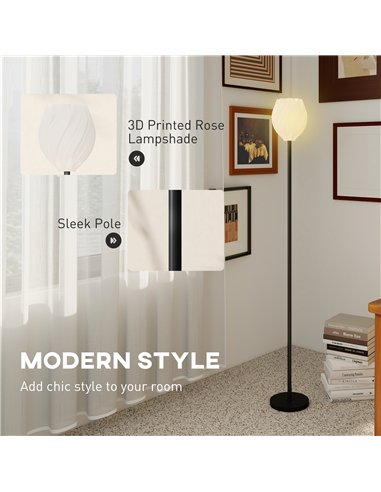 HOMCOM Flower Floor Lamp for Living Room, 3D Printed Modern Standing Lamp with Rose Shade & Foot Switch, Minimalist Tall Pole La