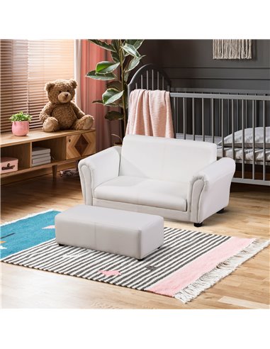 Homcom Kids Twin Sofa, 2 Seater Toddler Armchair with Footstool, White