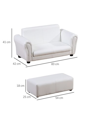 Homcom Kids Twin Sofa, 2 Seater Toddler Armchair with Footstool, White