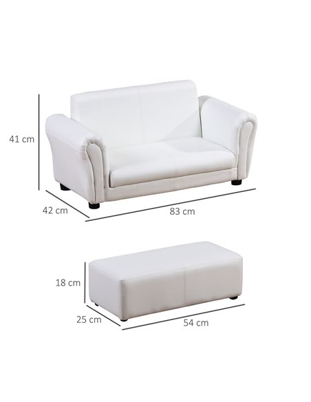 Homcom Kids Twin Sofa, 2 Seater Toddler Armchair with Footstool, White - pic 17039 | FastDaddyshop