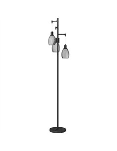 HOMCOM 3-Light LED Floor Lamp, 170cm Industrial Dimmable Standing Lamp with Steel Wire Cage Lampshades, 2700K for Living Room, B