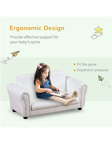 Homcom Kids Twin Sofa, 2 Seater Toddler Armchair with Footstool, White