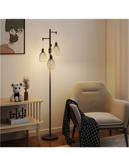 HOMCOM 3-Light LED Floor Lamp, 170cm Industrial Dimmable Standing Lamp with Steel Wire Cage Lampshades, 2700K for Living Room, B - pic 170401 | FastDaddyshop