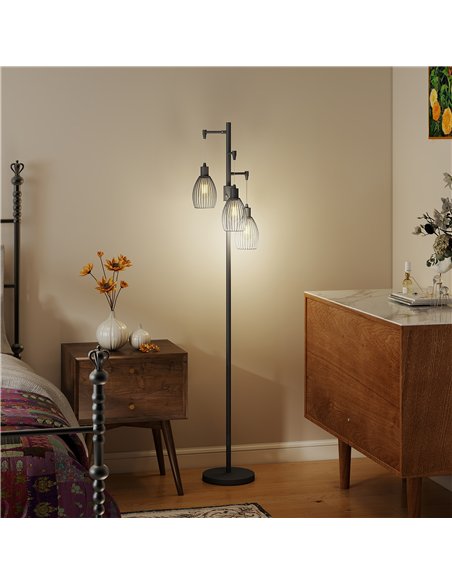 HOMCOM 3-Light LED Floor Lamp, 170cm Industrial Dimmable Standing Lamp with Steel Wire Cage Lampshades, 2700K for Living Room, B - pic 170402 | FastDaddyshop