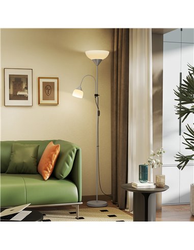 HOMCOM LED Floor Lamp for Living Room, 180cm Tall Standing Lamp, Mother and Child Uplighter with Adjustable Gooseneck, 3000K/450