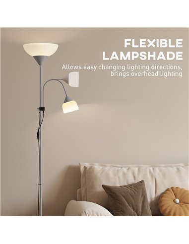 HOMCOM LED Floor Lamp for Living Room, 180cm Tall Standing Lamp, Mother and Child Uplighter with Adjustable Gooseneck, 3000K/450