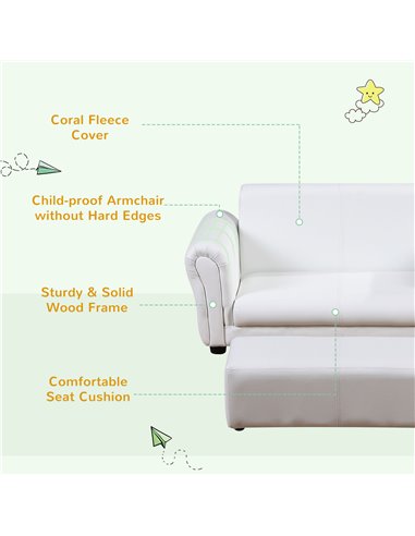 Homcom Kids Twin Sofa, 2 Seater Toddler Armchair with Footstool, White