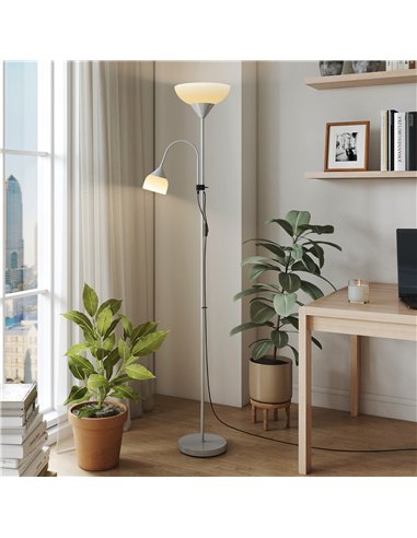 HOMCOM LED Floor Lamp for Living Room, 180cm Tall Standing Lamp, Mother and Child Uplighter with Adjustable Gooseneck, 3000K/450