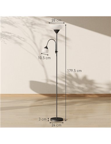 HOMCOM LED Floor Lamp for Living Room, 180cm Tall Standing Lamp, Mother and Child Uplighter with Adjustable Gooseneck, 3000K/450