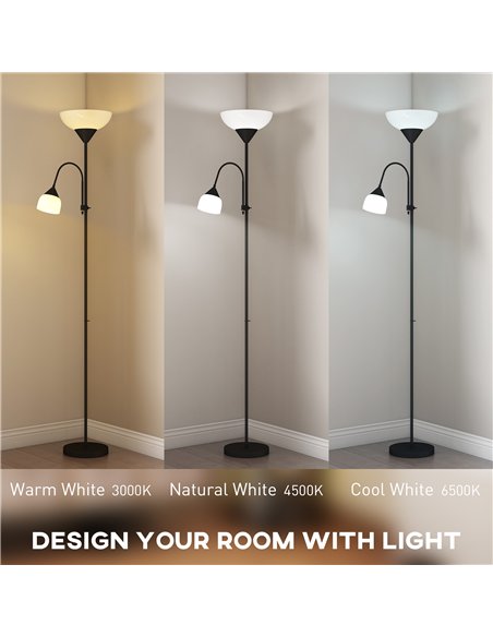 HOMCOM LED Floor Lamp for Living Room, 180cm Tall Standing Lamp, Mother and Child Uplighter with Adjustable Gooseneck, 3000K/450 - pic 170424 | FastDaddyshop