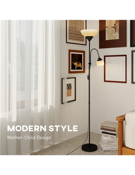 HOMCOM LED Floor Lamp for Living Room, 180cm Tall Standing Lamp, Mother and Child Uplighter with Adjustable Gooseneck, 3000K/450 - pic 170425 | FastDaddyshop