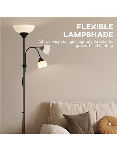 HOMCOM LED Floor Lamp for Living Room, 180cm Tall Standing Lamp, Mother and Child Uplighter with Adjustable Gooseneck, 3000K/450