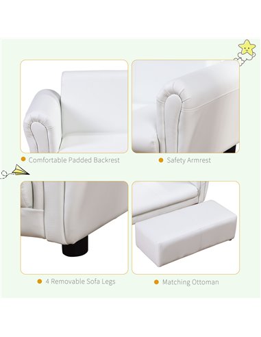 Homcom Kids Twin Sofa, 2 Seater Toddler Armchair with Footstool, White