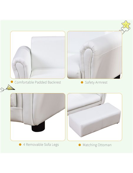 Homcom Kids Twin Sofa, 2 Seater Toddler Armchair with Footstool, White - pic 17043 | FastDaddyshop