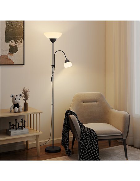 HOMCOM LED Floor Lamp for Living Room, 180cm Tall Standing Lamp, Mother and Child Uplighter with Adjustable Gooseneck, Black - pic 170431 | FastDaddyshop