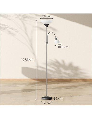 HOMCOM LED Floor Lamp for Living Room, 180cm Tall Standing Lamp, Mother and Child Uplighter with Adjustable Gooseneck, Black