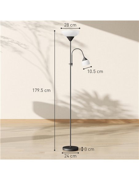 HOMCOM LED Floor Lamp for Living Room, 180cm Tall Standing Lamp, Mother and Child Uplighter with Adjustable Gooseneck, Black - pic 170432 | FastDaddyshop