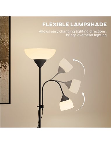 HOMCOM LED Floor Lamp for Living Room, 180cm Tall Standing Lamp, Mother and Child Uplighter with Adjustable Gooseneck, Black
