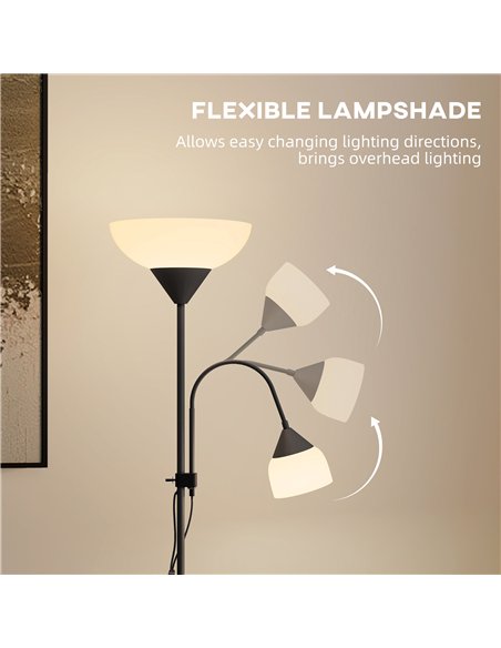 HOMCOM LED Floor Lamp for Living Room, 180cm Tall Standing Lamp, Mother and Child Uplighter with Adjustable Gooseneck, Black - pic 170434 | FastDaddyshop