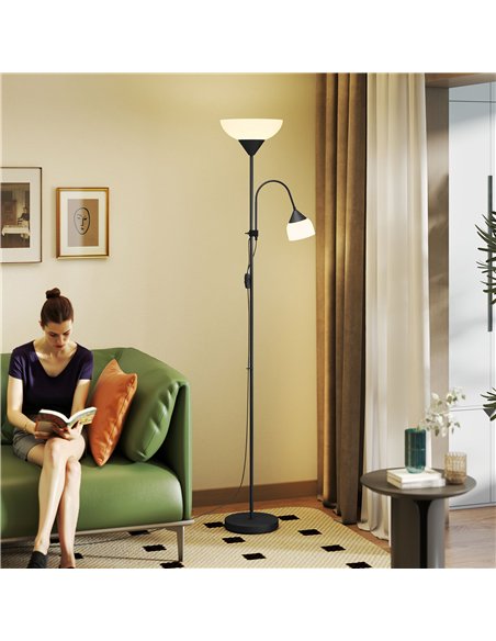 HOMCOM LED Floor Lamp for Living Room, 180cm Tall Standing Lamp, Mother and Child Uplighter with Adjustable Gooseneck, Black - pic 170437 | FastDaddyshop