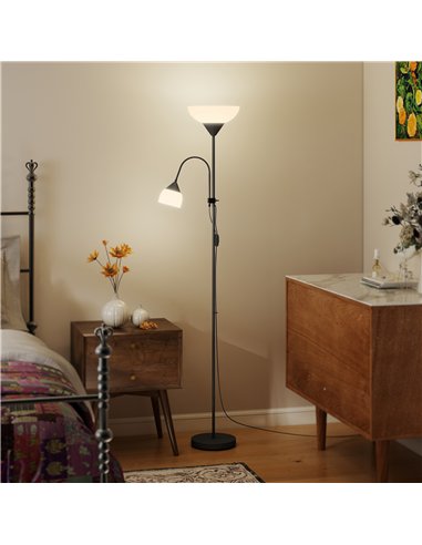 HOMCOM LED Floor Lamp for Living Room, 180cm Tall Standing Lamp, Mother and Child Uplighter with Adjustable Gooseneck, Black
