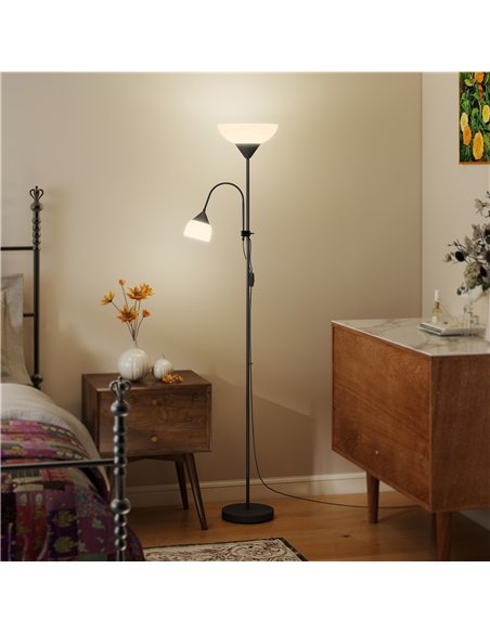 HOMCOM LED Floor Lamp for Living Room, 180cm Tall Standing Lamp, Mother and Child Uplighter with Adjustable Gooseneck, Black - pic 170438 | FastDaddyshop