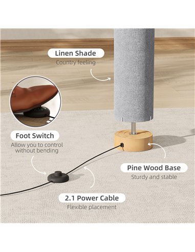 HOMCOM LED Floor Lamp for Living Room, 120cm Modern Standing Lamp with 3000K/4500K/6500K Colour Temperatures, Linen Shade and Wo