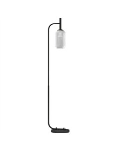 HOMCOM Floor Lamp for Living Room with Glass Lampshade, Modern Standing Lamp with Foot Switch for Bedroom, Bulb not Included, Bl