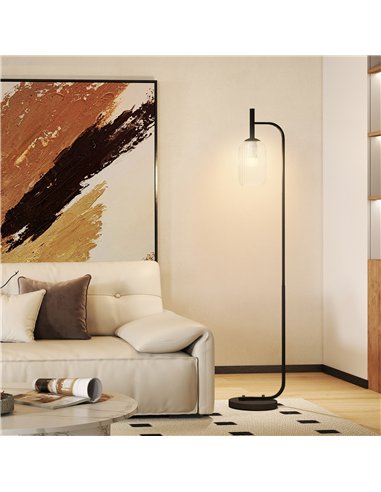 HOMCOM Floor Lamp for Living Room with Glass Lampshade, Modern Standing Lamp with Foot Switch for Bedroom, Bulb not Included, Bl