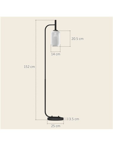 HOMCOM Floor Lamp for Living Room with Glass Lampshade, Modern Standing Lamp with Foot Switch for Bedroom, Bulb not Included, Bl