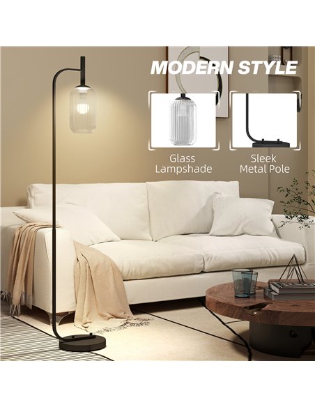 HOMCOM Floor Lamp for Living Room with Glass Lampshade, Modern Standing Lamp with Foot Switch for Bedroom, Bulb not Included, Bl - pic 170451 | FastDaddyshop
