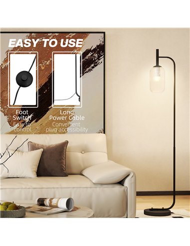 HOMCOM Floor Lamp for Living Room with Glass Lampshade, Modern Standing Lamp with Foot Switch for Bedroom, Bulb not Included, Bl