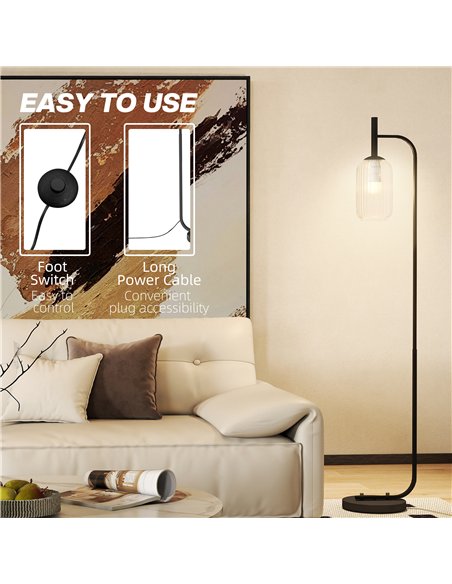 HOMCOM Floor Lamp for Living Room with Glass Lampshade, Modern Standing Lamp with Foot Switch for Bedroom, Bulb not Included, Bl - pic 170452 | FastDaddyshop