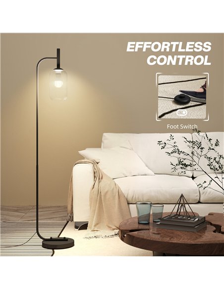 HOMCOM Floor Lamp for Living Room with Glass Lampshade, Modern Standing Lamp with Foot Switch for Bedroom, Bulb not Included, Bl - pic 170453 | FastDaddyshop