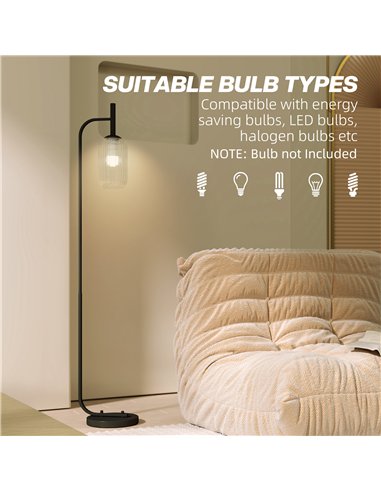 HOMCOM Floor Lamp for Living Room with Glass Lampshade, Modern Standing Lamp with Foot Switch for Bedroom, Bulb not Included, Bl