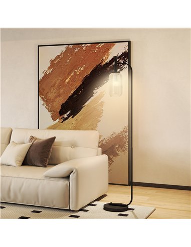 HOMCOM Floor Lamp for Living Room with Glass Lampshade, Modern Standing Lamp with Foot Switch for Bedroom, Bulb not Included, Bl