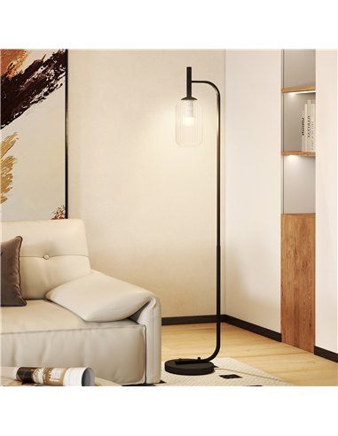HOMCOM Floor Lamp for Living Room with Glass Lampshade, Modern Standing Lamp with Foot Switch for Bedroom, Bulb not Included, Bl
