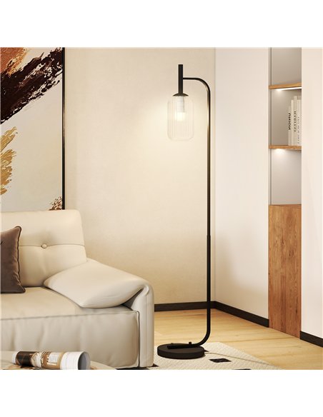 HOMCOM Floor Lamp for Living Room with Glass Lampshade, Modern Standing Lamp with Foot Switch for Bedroom, Bulb not Included, Bl - pic 170456 | FastDaddyshop
