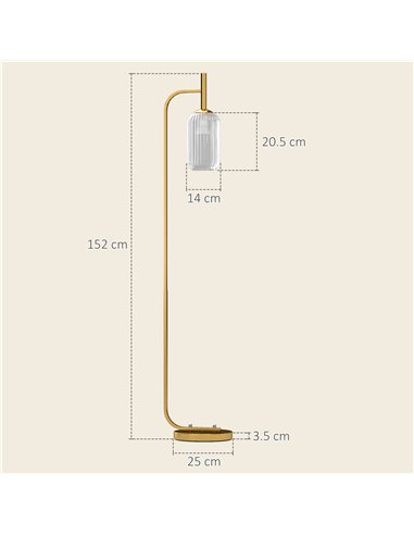 HOMCOM LED Floor Lamp for Living Room with Glass Lampshade, Modern Standing Lamp with Foot Switch, Adjustable Brightness, 2700K 