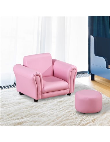 Homcom Toddler Armchair, Kids Sofa Set with Free Footstool, Pink