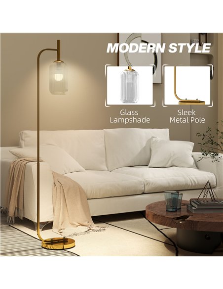 HOMCOM LED Floor Lamp for Living Room with Glass Lampshade, Modern Standing Lamp with Foot Switch, Adjustable Brightness, 2700K  - pic 170460 | FastDaddyshop