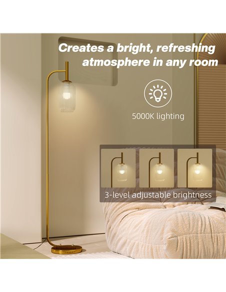 HOMCOM LED Floor Lamp for Living Room with Glass Lampshade, Modern Standing Lamp with Foot Switch, Adjustable Brightness, 2700K  - pic 170461 | FastDaddyshop