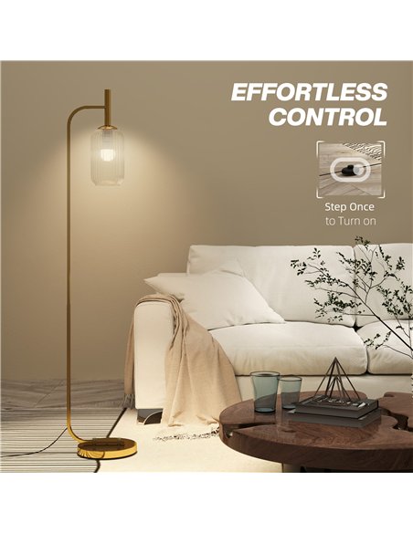 HOMCOM LED Floor Lamp for Living Room with Glass Lampshade, Modern Standing Lamp with Foot Switch, Adjustable Brightness, 2700K  - pic 170463 | FastDaddyshop