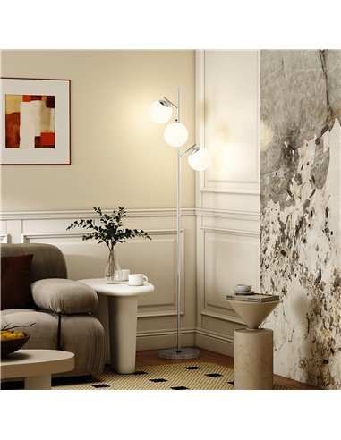HOMCOM 3-Light Tree Floor Lamps for Living Room, Modern Standing Lamp for Bedroom with Globe Lampshade, 3000K/4000K/6000K Colour