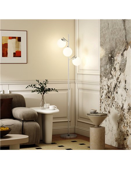 HOMCOM 3-Light Tree Floor Lamps for Living Room, Modern Standing Lamp for Bedroom with Globe Lampshade, 3000K/4000K/6000K Colour - pic 170467 | FastDaddyshop