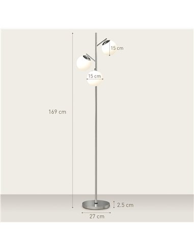 HOMCOM 3-Light Tree Floor Lamps for Living Room, Modern Standing Lamp for Bedroom with Globe Lampshade, 3000K/4000K/6000K Colour