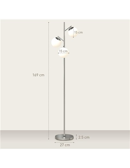 HOMCOM 3-Light Tree Floor Lamps for Living Room, Modern Standing Lamp for Bedroom with Globe Lampshade, 3000K/4000K/6000K Colour - pic 170468 | FastDaddyshop
